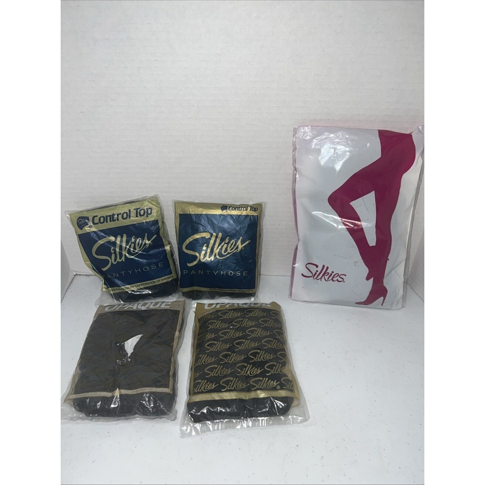 SILKIES PANTYHOSE CONTROL TOP & Opaque Lot Of 5 Size MEDIUM‎ Navy, Black, Grey